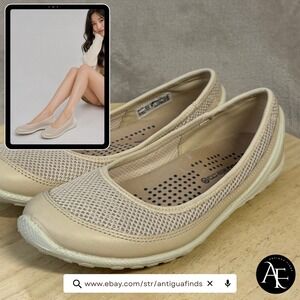 Ecco Biom Natural Motion Womens Beige Mesh Leather Ballet Flats Size 38 US 7-7.5